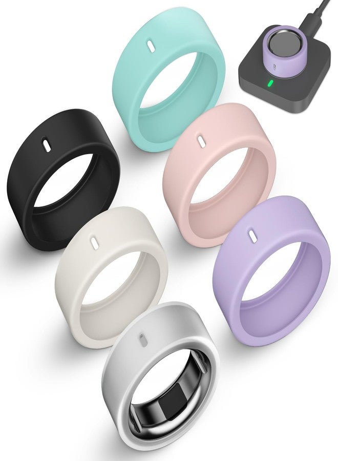 6 Pack Ultra-Thin Cover Compatible with Oura Ring Gen 4/4 Ceramic/Gen 3 Horizon/Heritage/Ultrahuman, Surport Charging with Cover on, Anti-Scratch Elastic Silicone Rings Protector Accessories Men Women